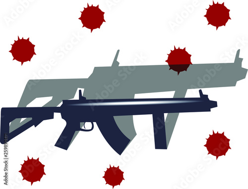 Weapons from the game PUBG with a shadow. no background, with bullet holes.