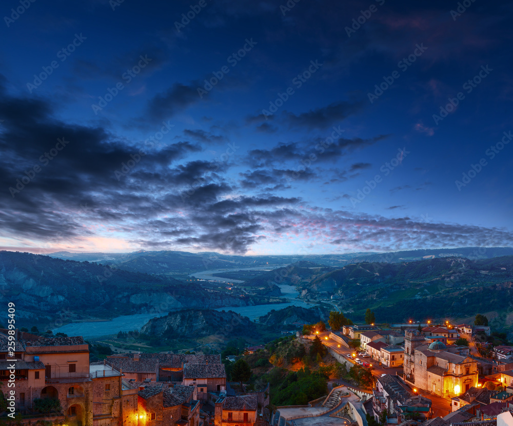 Night Stilo village, Calabria, Italy.