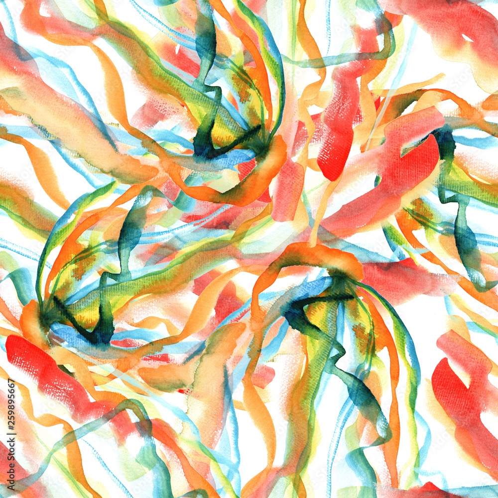 Abstract colorful watercolor ribbons seamless surface pattern design