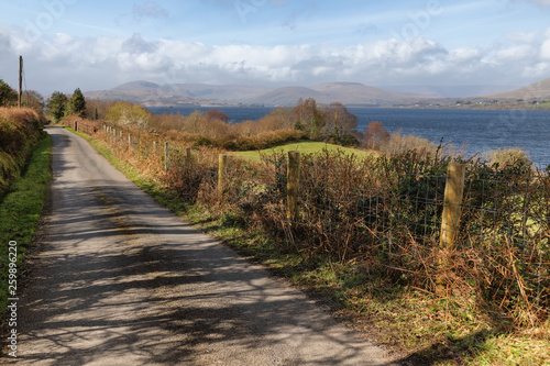 Mountain  road  lake and vegetation at Western way trail in Lough Corrib