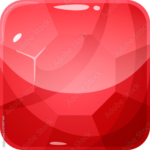 Octagon gem, diamond, crystal on shiny, glossy rounded square background for the app icon. Vector asset in cartoon style for web or game design, app icon template isolated on white background.