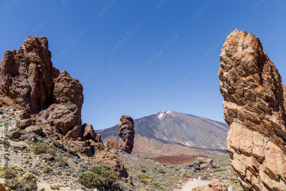 Rocks with volcano El Teide at El Teide National Parc in Tenerife. Canary Islands Spain