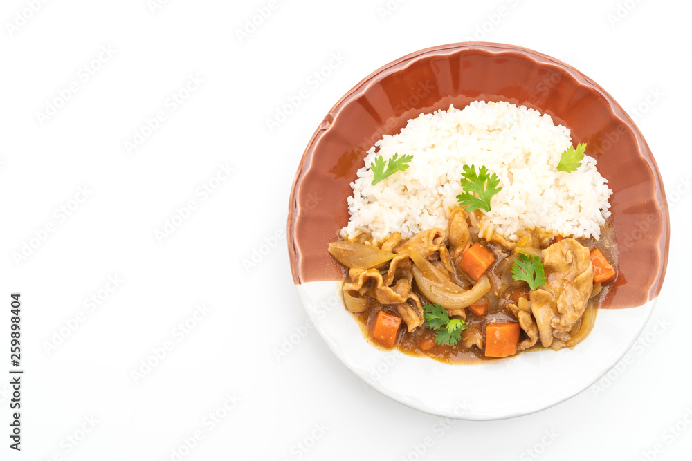 Japanese curry rice with sliced pork, carrot and onions Japanese curry rice with sliced pork, carrot and onions