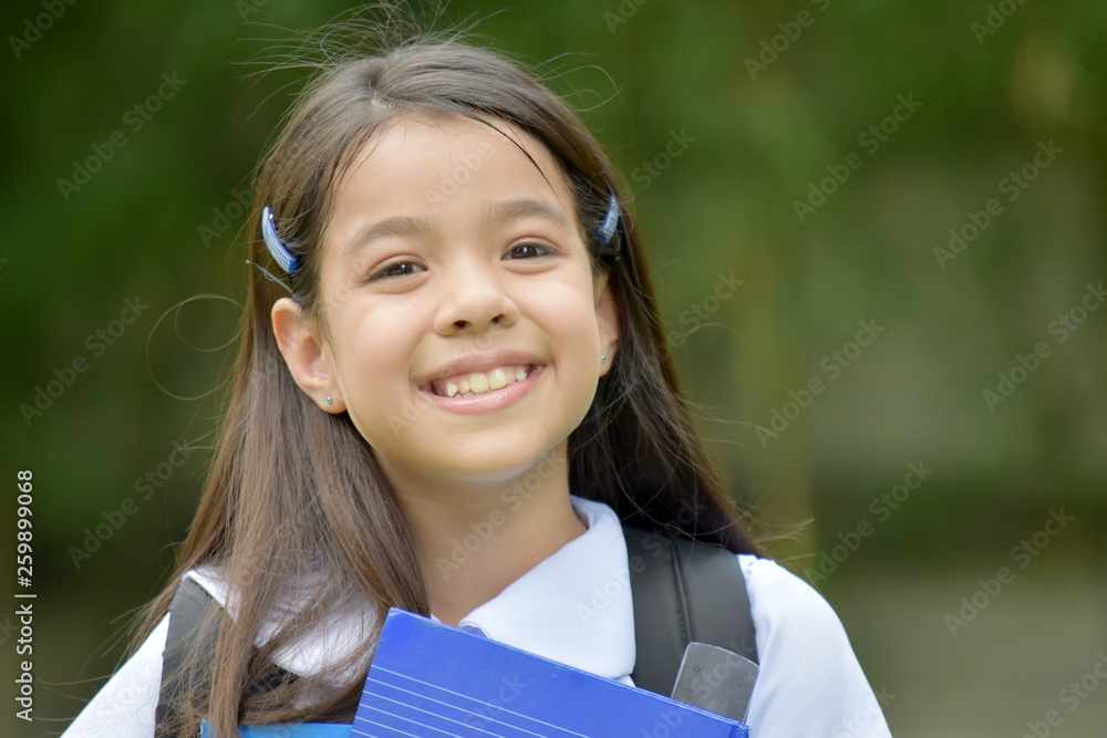 Smiling Prep Girl Student Wearing School Uniform With Notebooks Smiling Prep Girl Student Wearing School Uniform With Notebooks