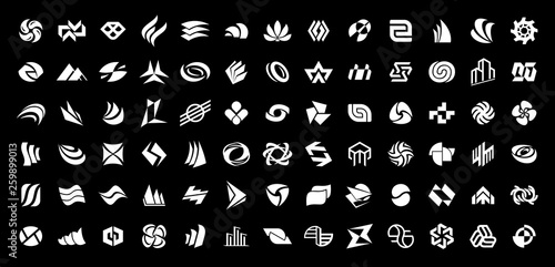 Abstract logos collection. Geometrical abstract logos. Isolated on Black background