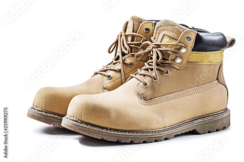 pair of working boots isolated on white