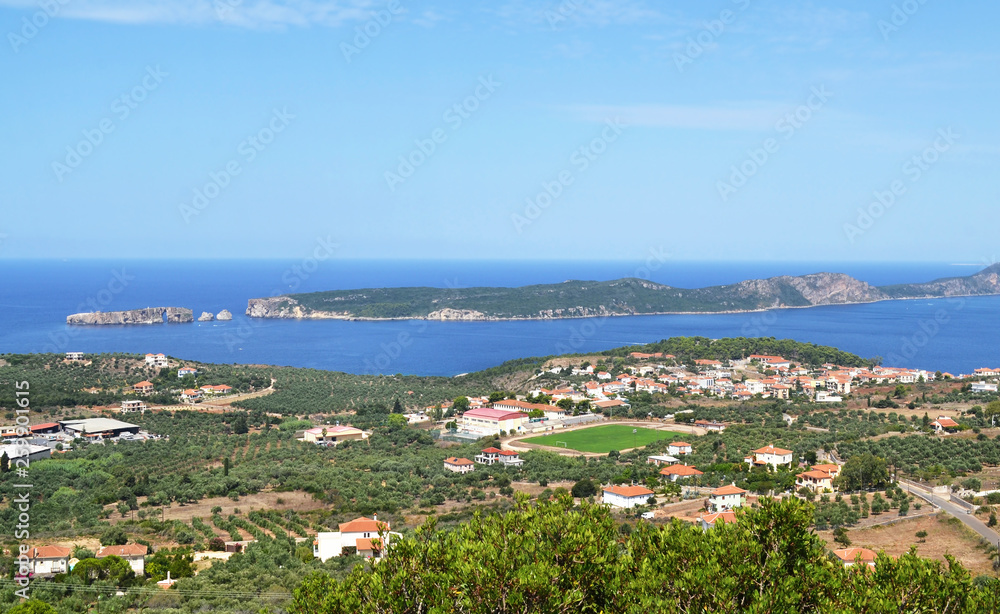 landscape of Navarino bay Messinia Peloponnese Greece - view from above