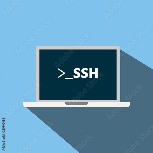 Secure Shell (SSH) concept illustration is a cryptographic network protocol for operating network services securely over an unsecured network.