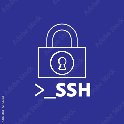 Secure Shell (SSH) concept illustration is a cryptographic network protocol for operating network services securely over an unsecured network.