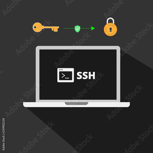 Secure Shell (SSH) concept illustration is a cryptographic network protocol for operating network services securely over an unsecured network. photo