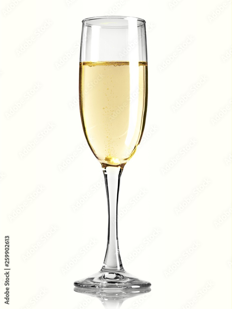 Flute glass of champagne on white background