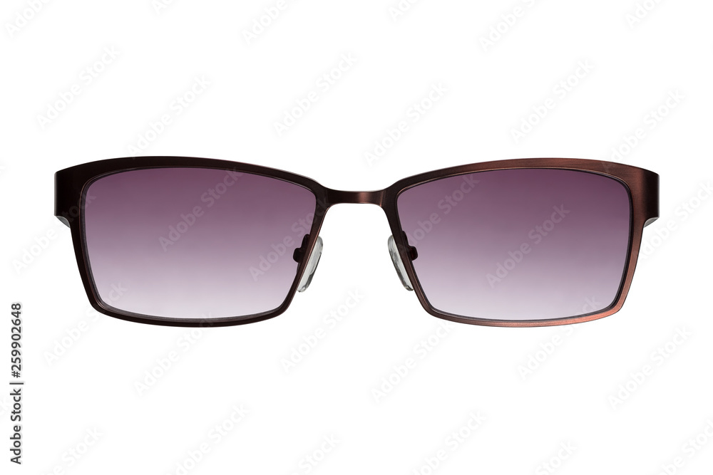 Stylish unisex metal sunglasses on a white background. Front view.	