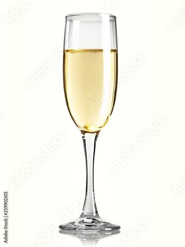 Flute glass of champagne on white background