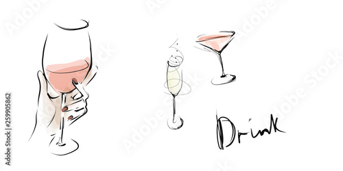 Hand-drawn glasses and alcoholic drinks