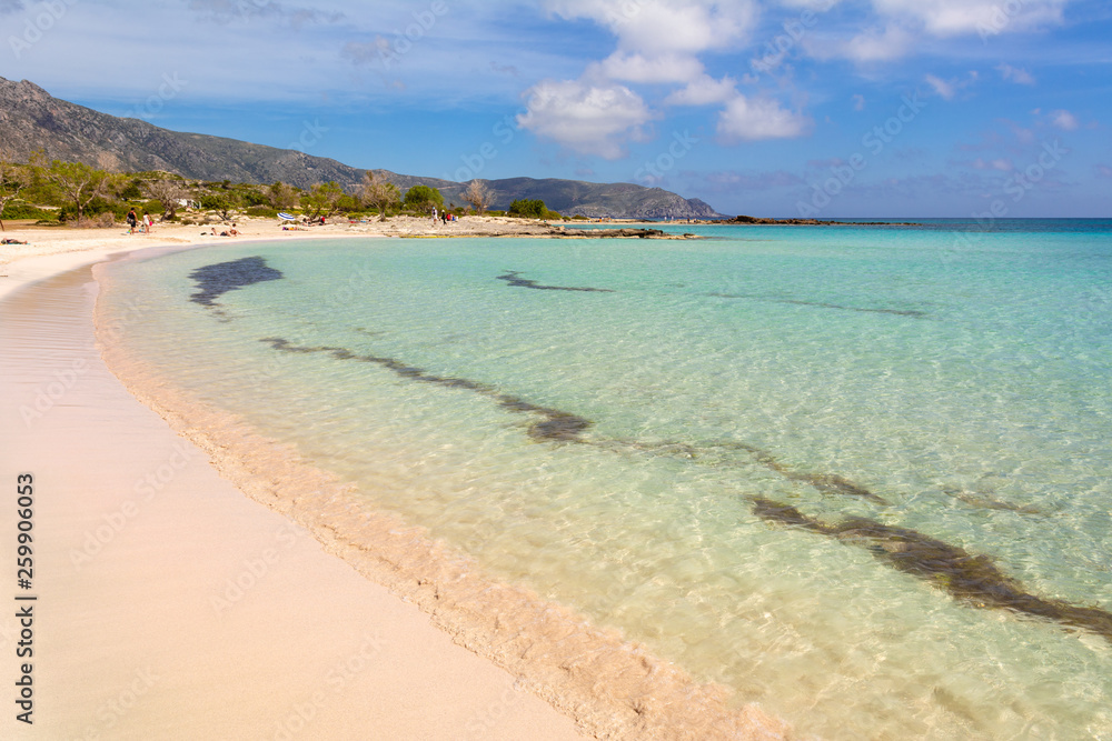 Coastline of Elafonisi beach with pink sand, warm and crystal clear water. Crete Island, Greece Coastline of Elafonisi beach with pink sand, warm and crystal clear water. Crete Island, Greece