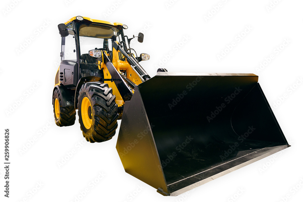Fototapeta premium New generic yellow loader excavator isolated on a white background