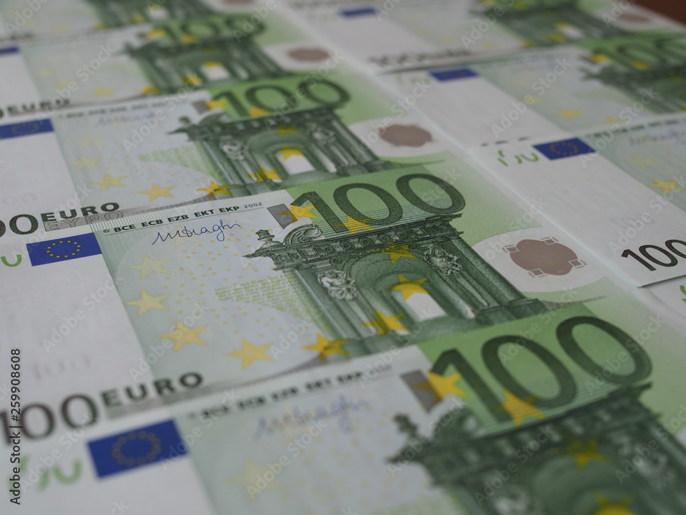 100 Euro banknotes are neatly arranged in rows 100 Euro banknotes are neatly arranged in rows
