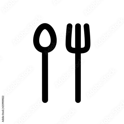 Spoon and fork black rounded vector linear icon. Isolated Illustration of flat hot food dining design or decoration ornament. Eps 10