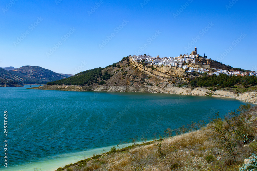 Iznajar town in Andalucia - view from back, wide