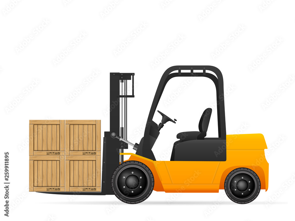 Forklift with wooden boxes