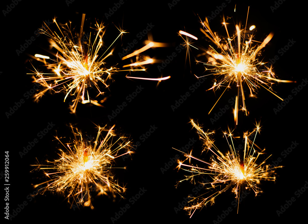Sparkler burn set isolated on black background with clipping path Sparkler burn set isolated on black background with clipping path