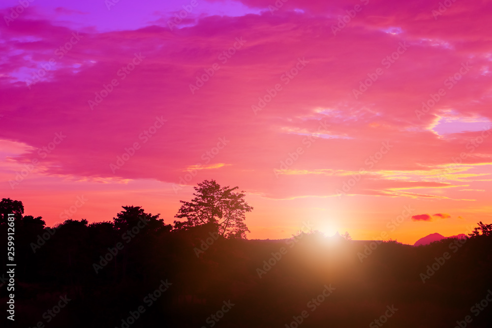 Fototapeta premium sunset beautiful colorful landscape in blue sky evening nature twilight time