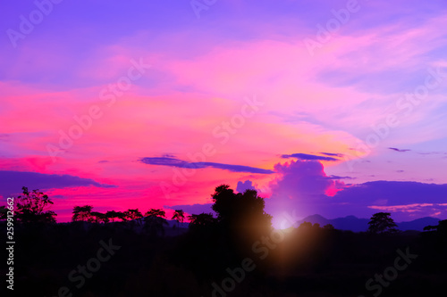 sunset beautiful colorful landscape in blue sky evening nature twilight time