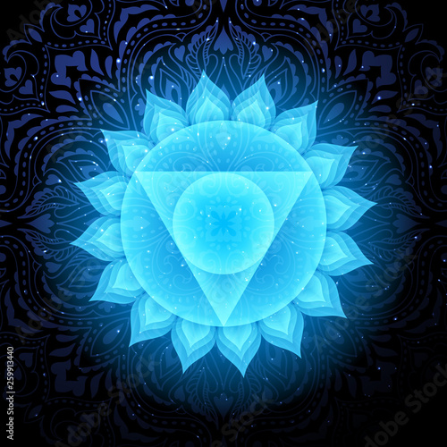 Vishuddha chakra colorful symbol icon. Throat Chakra.