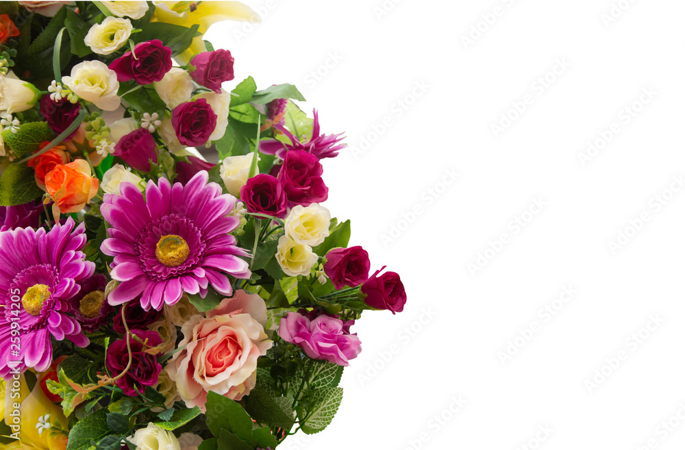 Plastic artificial Flowers isolate on white background with clipping path