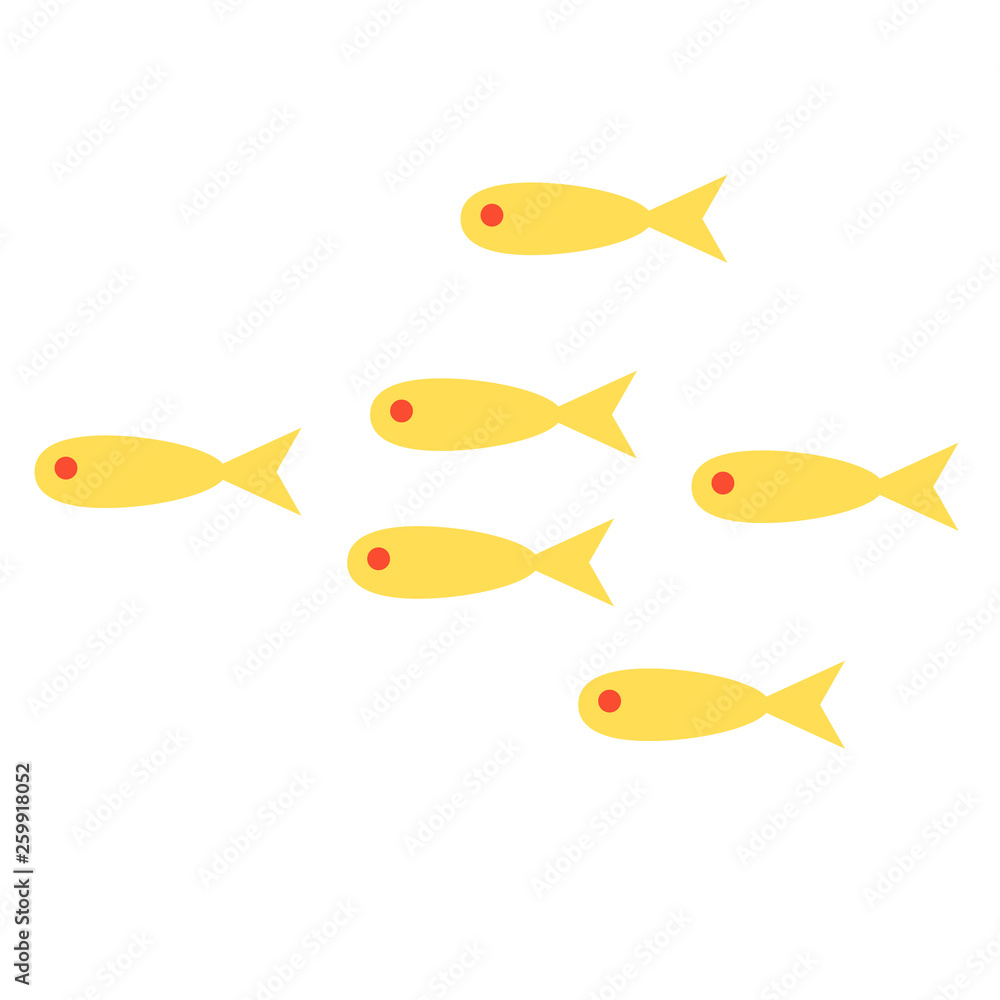 yellow fish shoal flat illustration on white