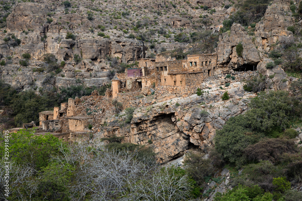 old abandoned houses in a nature of Jebel Al Akhdar, Oman