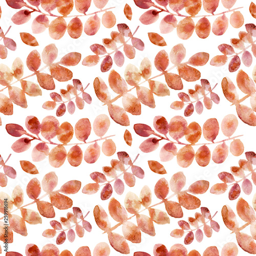 Hand painted watercolor seamless pattern with lovely leaves isolated on white © Lileinaya