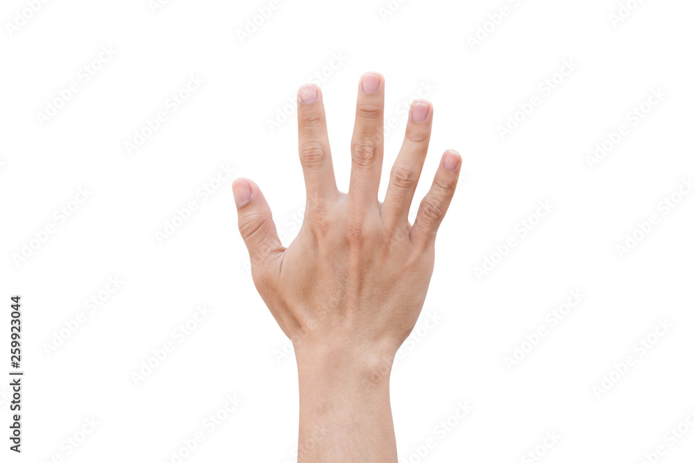 Man hand showing five count isolated on white background with clipping path Man hand showing five count isolated on white background with clipping path