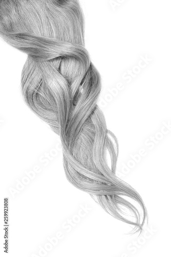 Long wavy gray hair isolated on white background