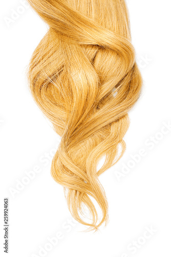 Long wavy blond hair isolated on white background