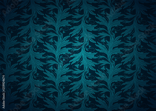 vintage Gothic, royal background in black and cyan, blue with classic floral Baroque pattern, Rococo with darkened edges, vector Eps 10