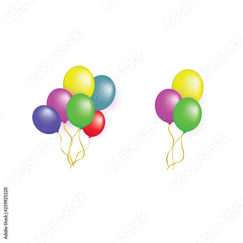 Balloons group isolated vector graphic design. Greeting card background. Colorful helium flying balloons isolated on transparent background bunch  group of party decor objects.