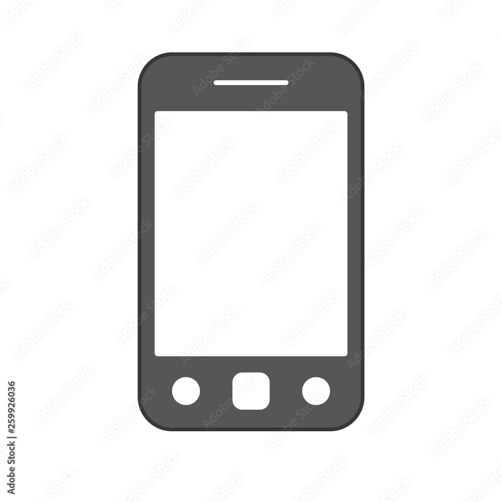 Grey mobile phone smartphone with white blank screen. Mobile phone icon. Grey mobile phone smartphone with white blank screen. Mobile phone icon.