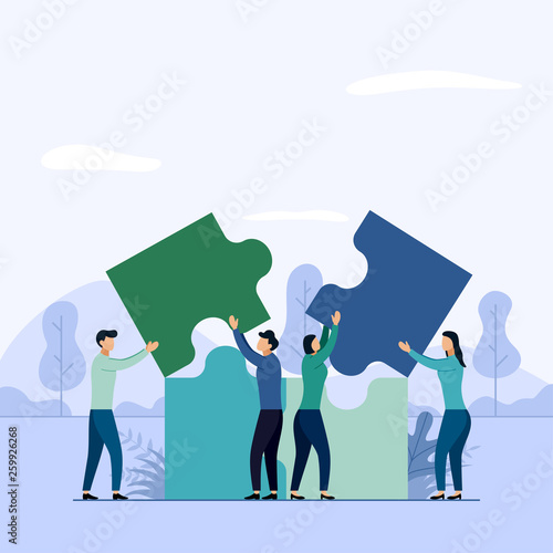 Team working, people connecting puzzle elements, business concept vector illustration