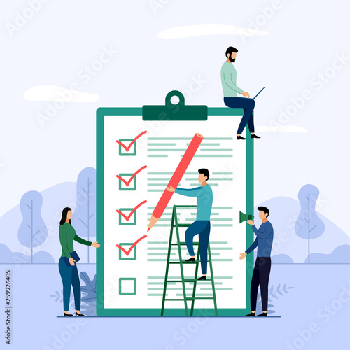 Survey report, checklist, questionnaire, business concept vector illustration
