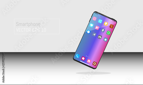 Mockup of Realistic Smartphone, Cell Phone, Mobile, Phone with wallpaper, app and mobile icons. Flat Styles Isolated on Transparent Background. Vector Illustration.
