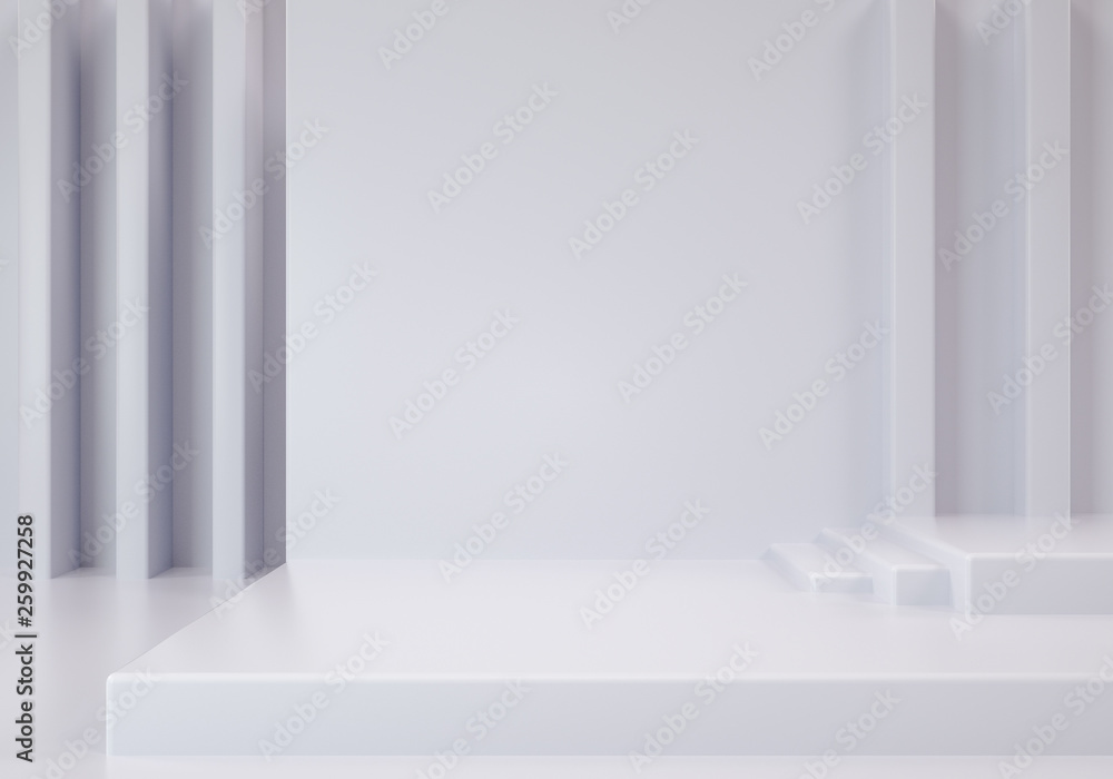 Fototapeta premium 3d render illustration in modern geometric style. white colors background for banners or product . Abstract composition. - illustration