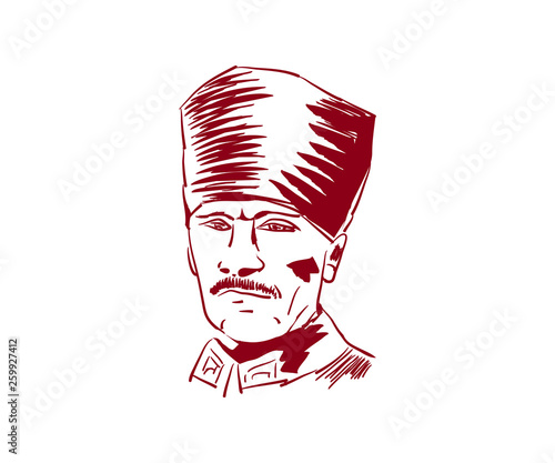 Vector hand drawn sketch portrait of young Mustafa Kemal Ataturk.