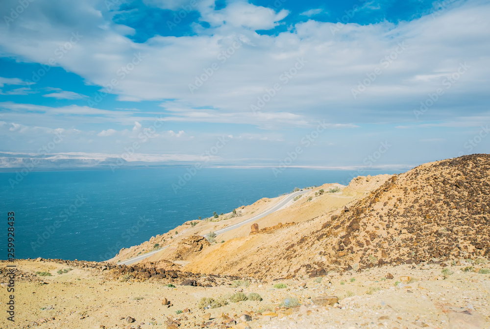 Scenic view from the panorama Dead Sea in Jordan
