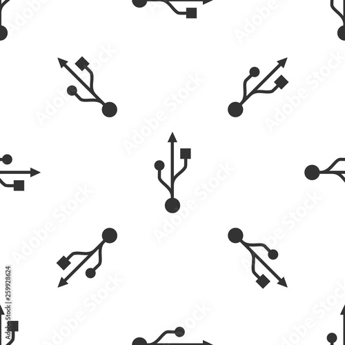 Grey USB symbol icon isolated seamless pattern on white background. Vector Illustration