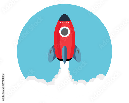 Rocket launch/flying above clouds.. New business project start-up development and launch a new innovation product on a market