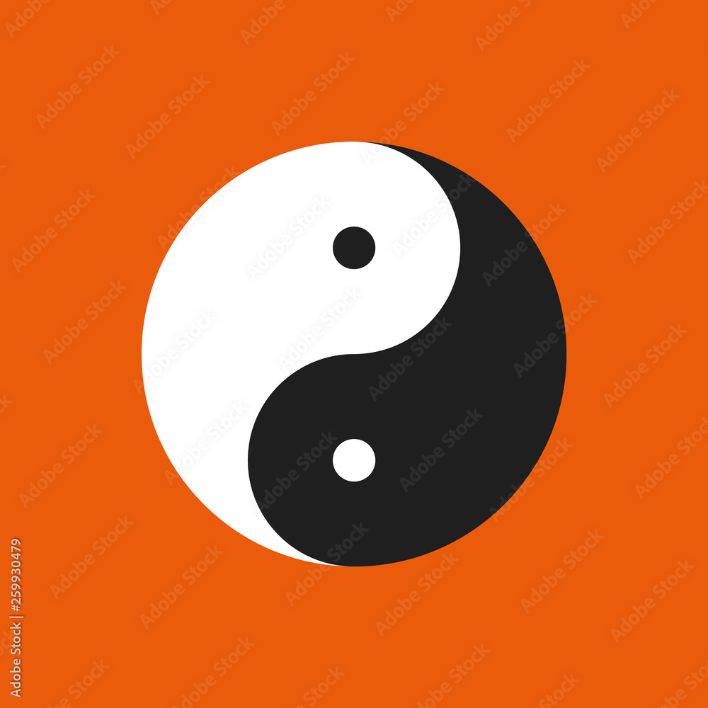 Yin Yang vector eps10. yin and yang symbol of buddhism black and white sign on orange background. Yin Yang vector eps10. yin and yang symbol of buddhism black and white sign on orange background.