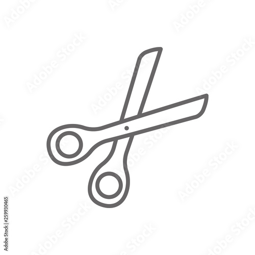 Scissors outline icon. Scissors for cut line, sign  vector. 