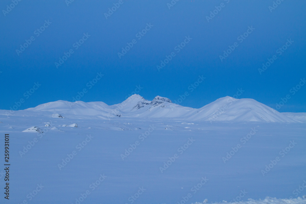 paisaje nevado al atardecer