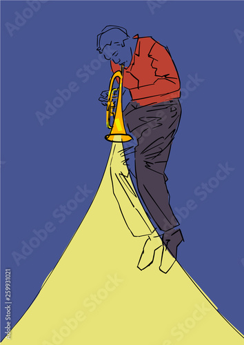 Saxophonist. Colorful illustration. Silhouette of musician with sax. Hand drawn jazz sketch. Vector.